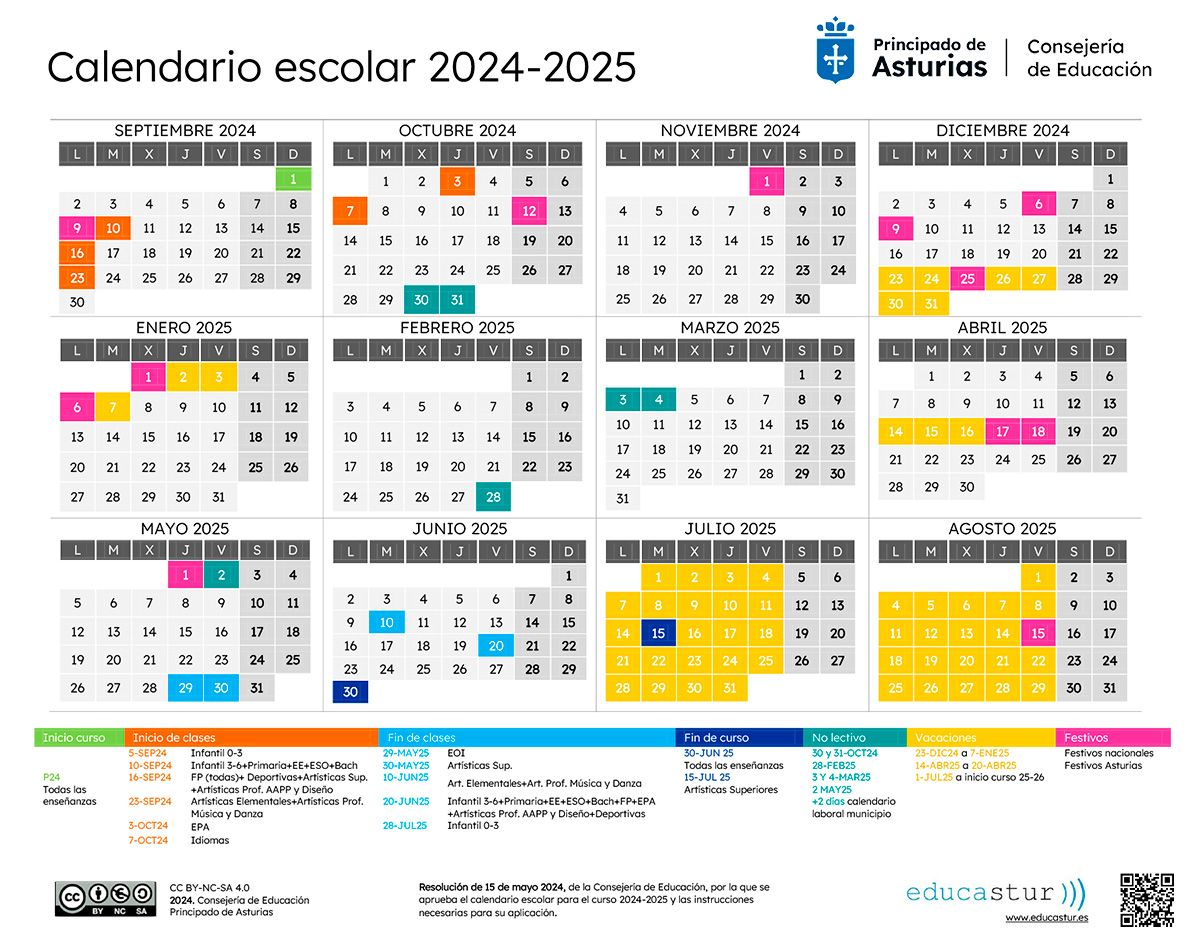 Calendario escolar Asturias 2024 2025